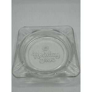Vintage Holiday Inn Ashtray With Embossed Logo Lettering! 4"X 4" Glass